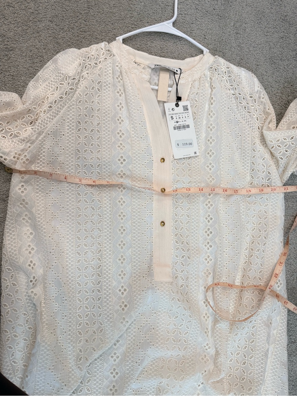 Zara Cream Eyelet Button-Front Blouse